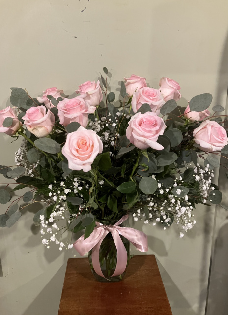 Salmon roses 
mercury glass