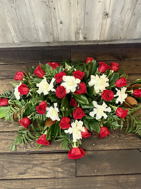 Gerbera Full Casket Spray (shown at $350.00)